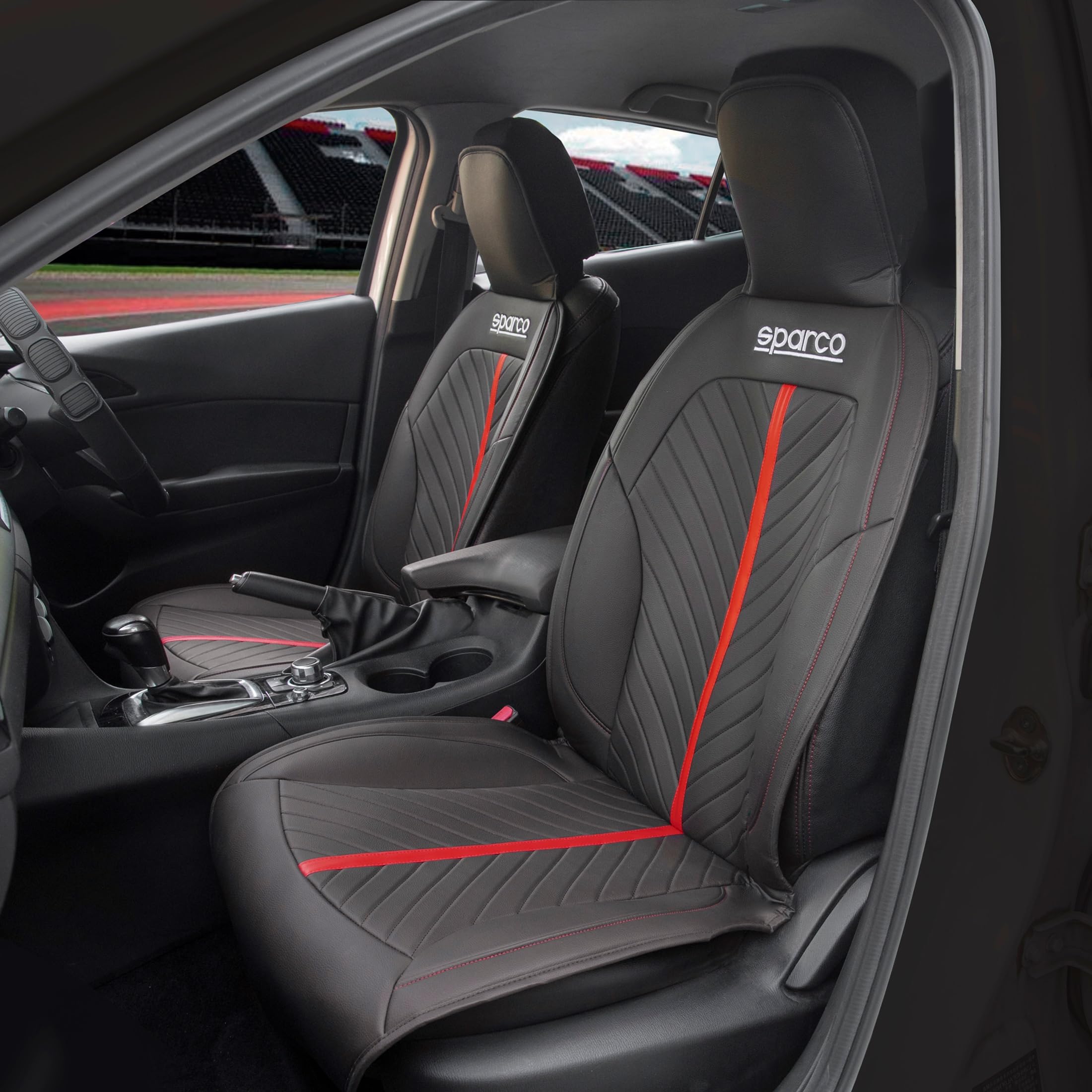 Sparco Funda Respaldo de Asiento Coche Negro/Rojo Modelo 0910 PVC Acolchado Espuma 5mm Ajuste Universal Confort Interior