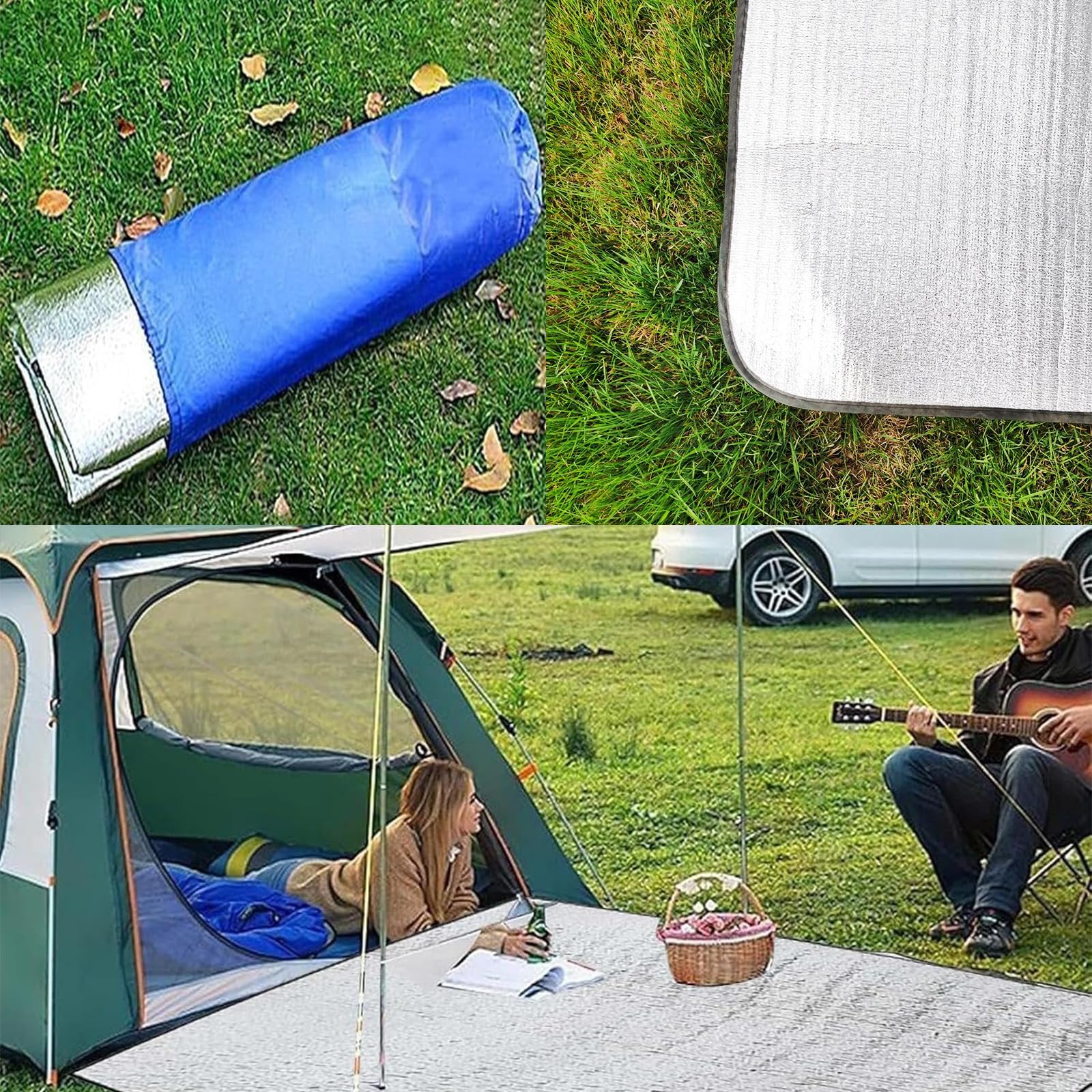 200 * 200cm Tappetino isolante in alluminio, Materassino Isolante Pieghevole, Tappetino da Campeggio Lsolante Termico, per Campeggio, Spiaggia, Escursionismo