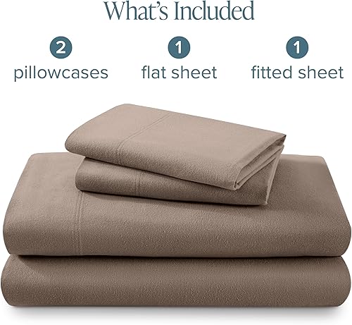 Miniatura 9 de Bare Home Juego de sábanas de franela 100% algodón, terciopelo suave y pesado, franela de doble cepillado, bolsillo profundo (tamaño King, gris topo)