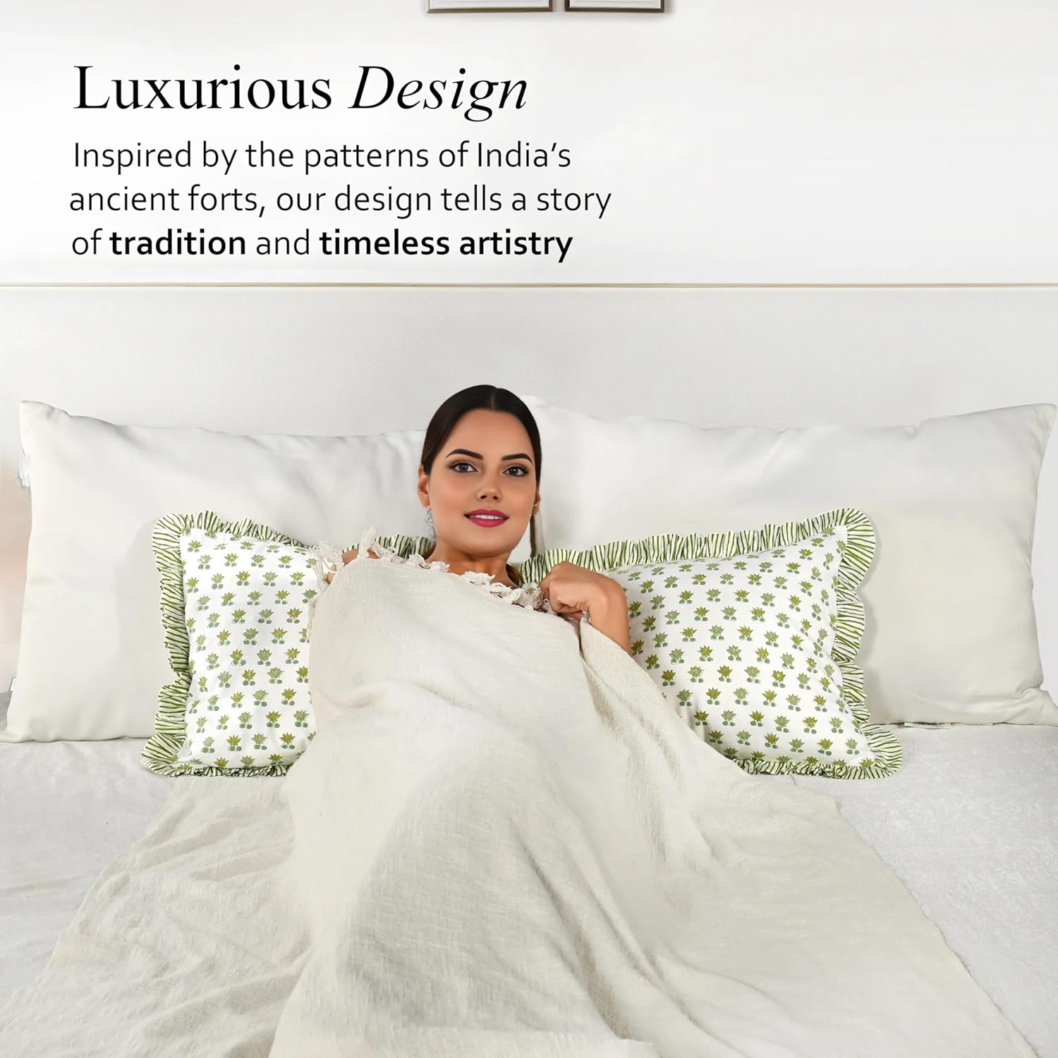 CPC Lotus Meadow Hand Block Print 100% Cotton Ruffle Throw Pillow Cover 14x36 inch with Hidden Zipper Decorative for Couch, Bed, Sofa, Farmhouse, Cottagecore Decor Gift Christmas Fall Thanksgiving - Image 6