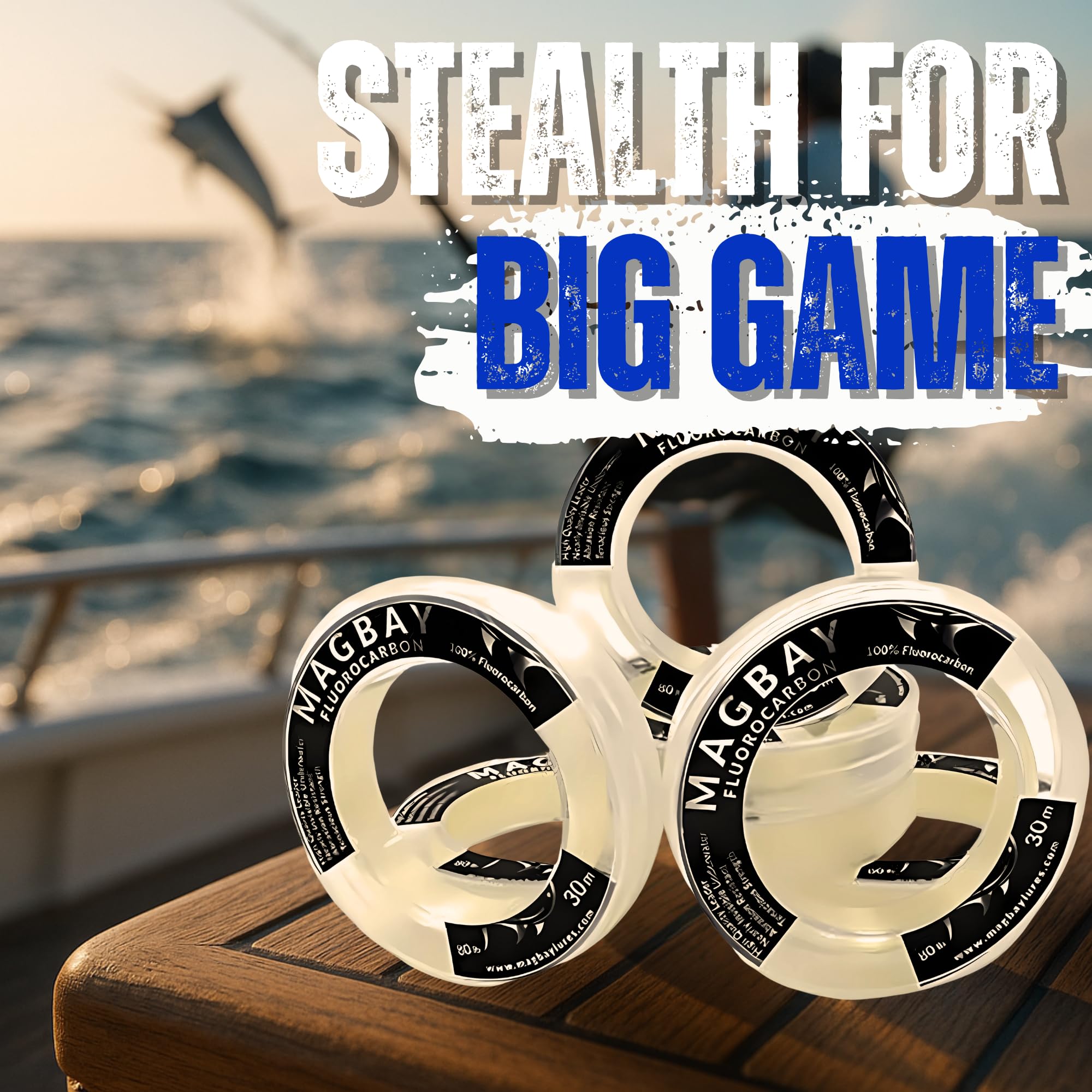 MagBay Lures 100% Pure Fluorocarbon Leader 150, 130, 100, 80, 60 i 18,1 kg, żyłka wędkarska 33 jardy