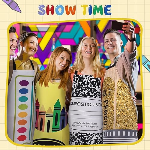 Miniatura 3 de Juego de 4 delantales de crayón de Halloween, disfraz de profesor, papelería, libro de lápices, delantales a juego para la familia de Halloween,