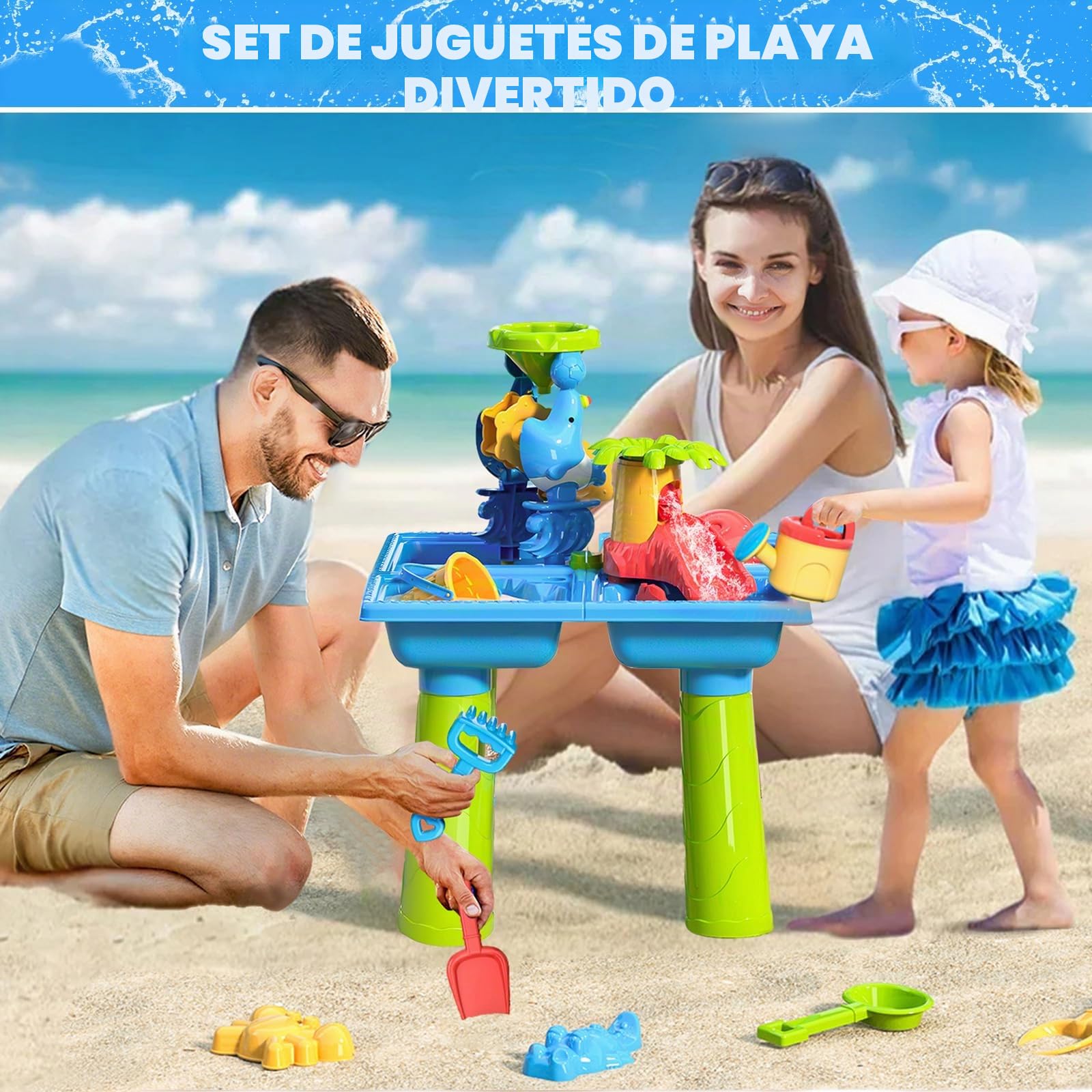 Mesa de Agua para Niños, Diealles Shine Versátil Mesa de Arena y Agua, Water Table Juguetes de Verano al Aire Libre para Niños y Niñas