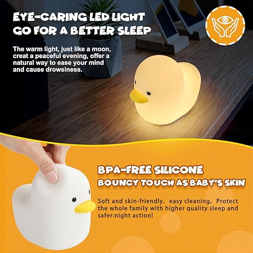 Miniatura 6 de Luces nocturnas para dormitorio, linda lámpara LED de pato kawaii, lámpara de silicona para guardería, luz nocturna y luces nocturnas de animales