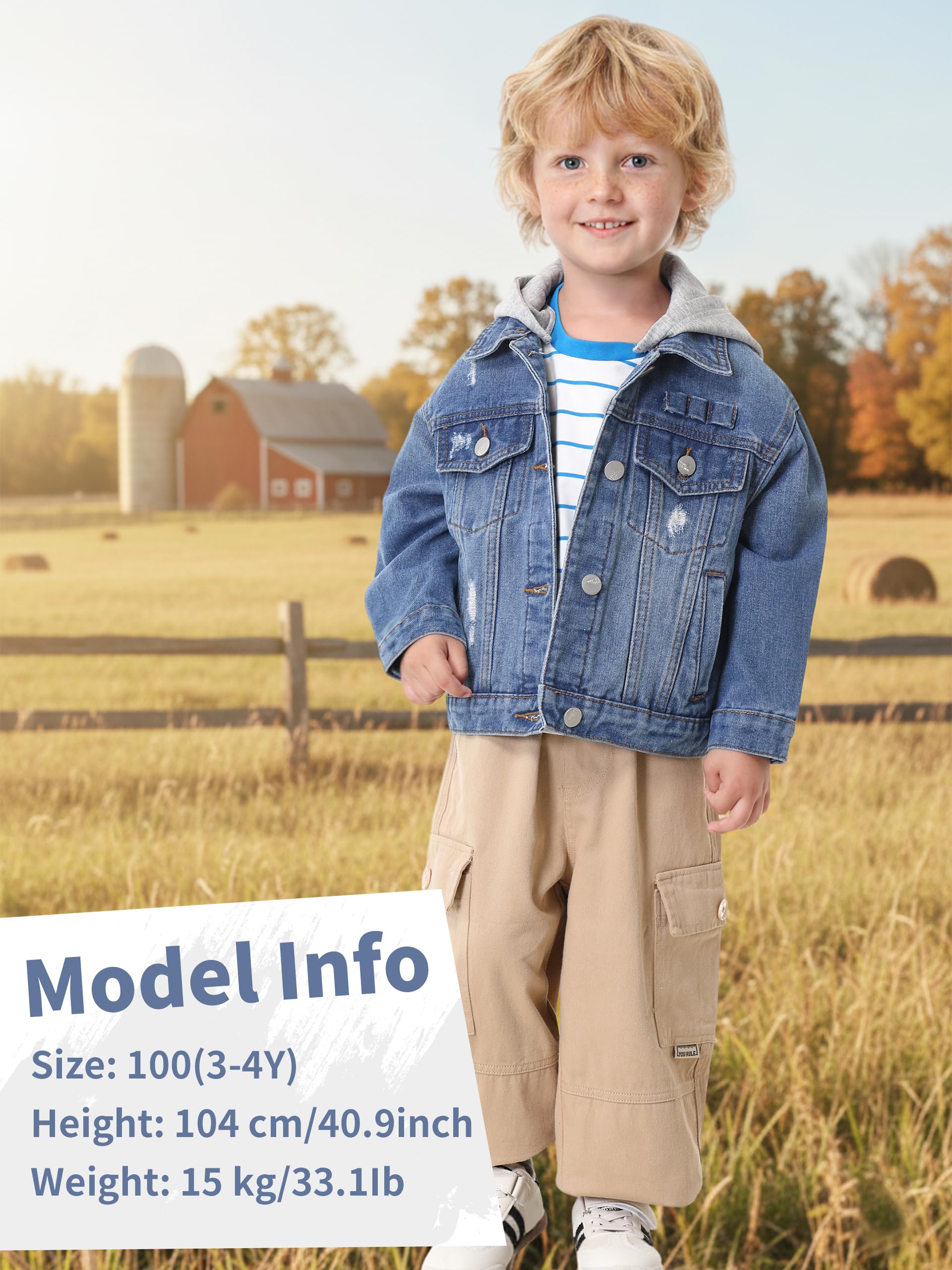 Volunboy Giacca Jeans per Bambini con Cappuccio Amovibile - Blu Giubbotto Primavera Autunno 2-8 Anni
