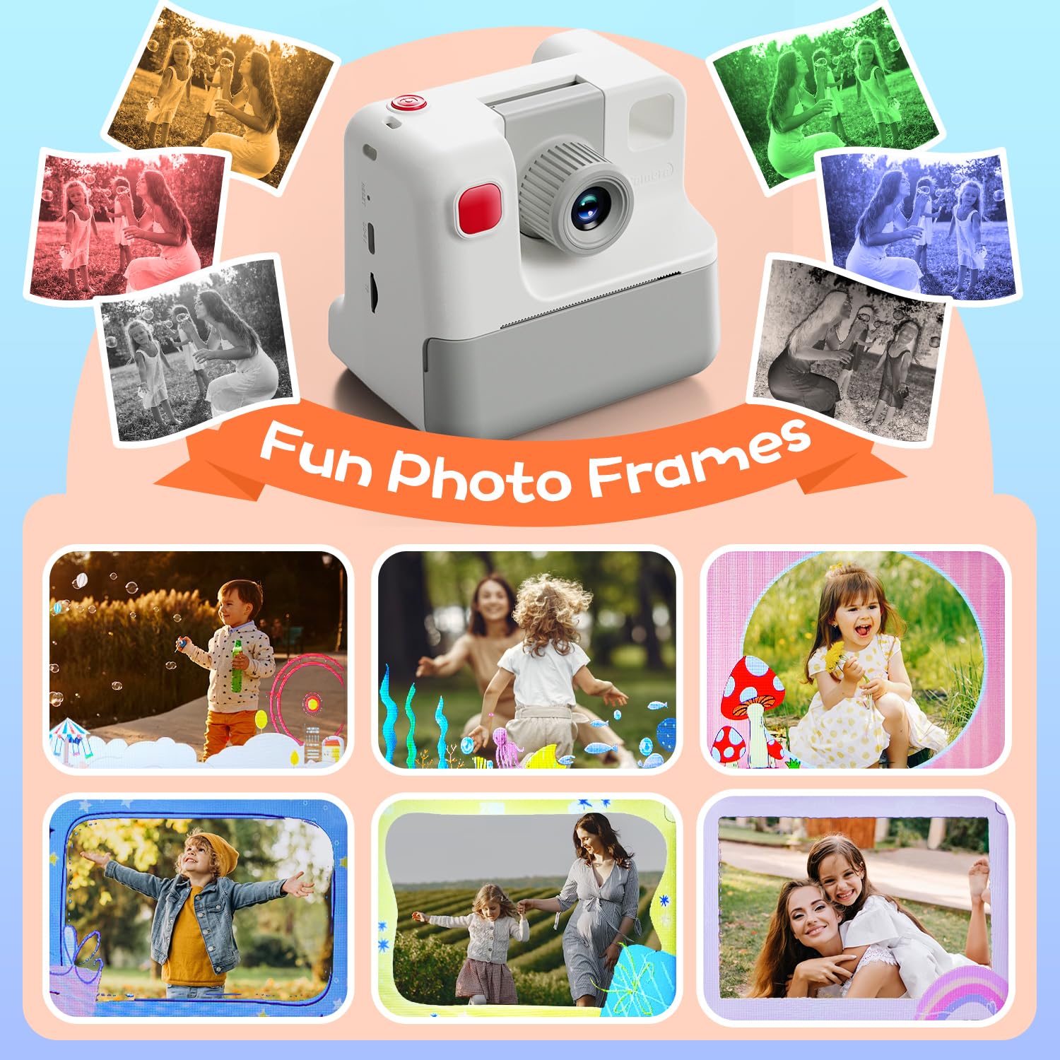 Appareil Photo Enfant Instantanée,1080P Appareil Photo Numérique Enfant avec Papier d'impression & Carte TF 32G, Stylo 5 Couleurs,Cadeau pour Filles Garçons de 3-10 Ans (Blanc)