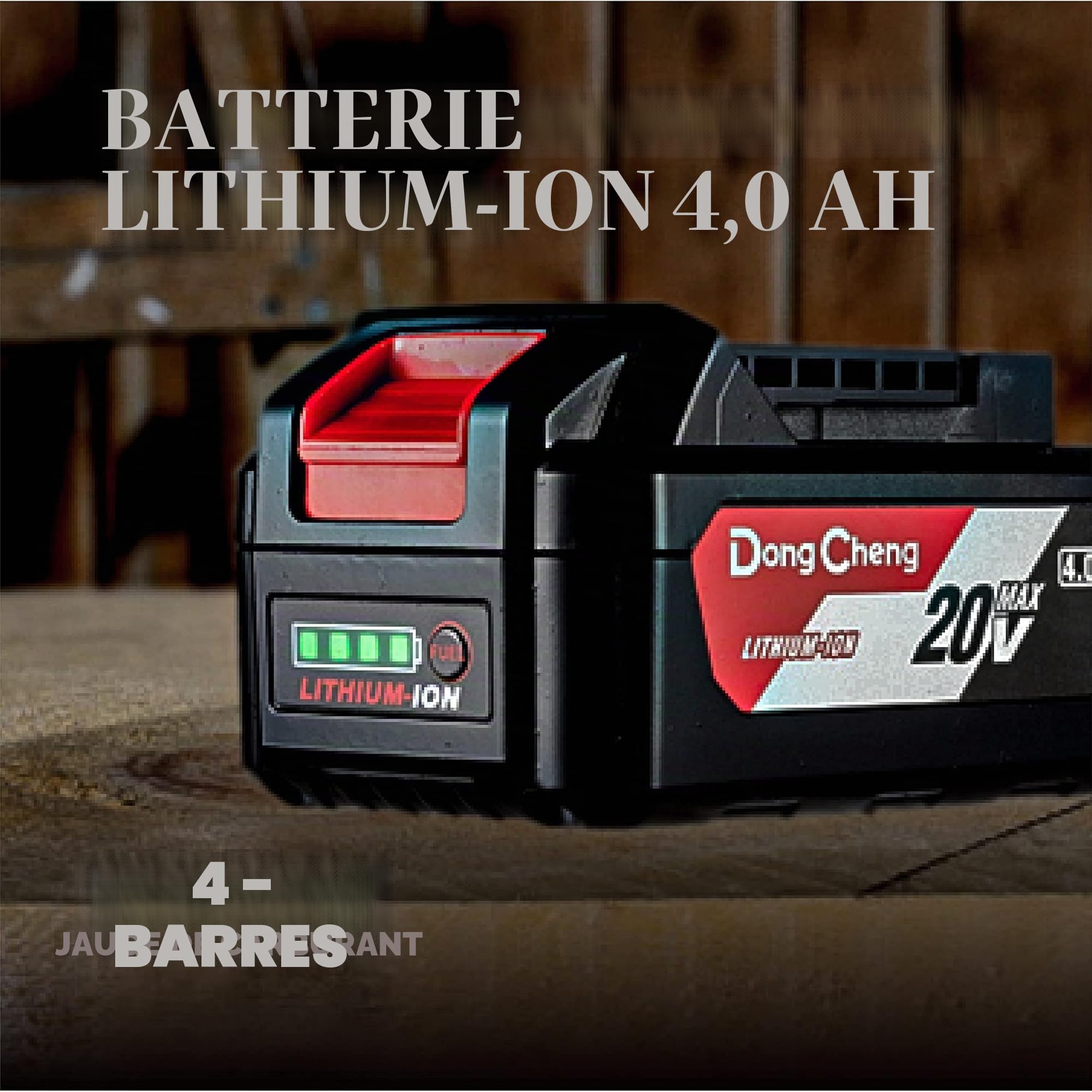 DongCheng 18V (20V MAX) Batterie, Batterie lithium-ion 4,0 Ah haute capacité, compatible avec les outils électroportatifs DongCheng 18V (20V MAX), numéro de modèle FFBL2040