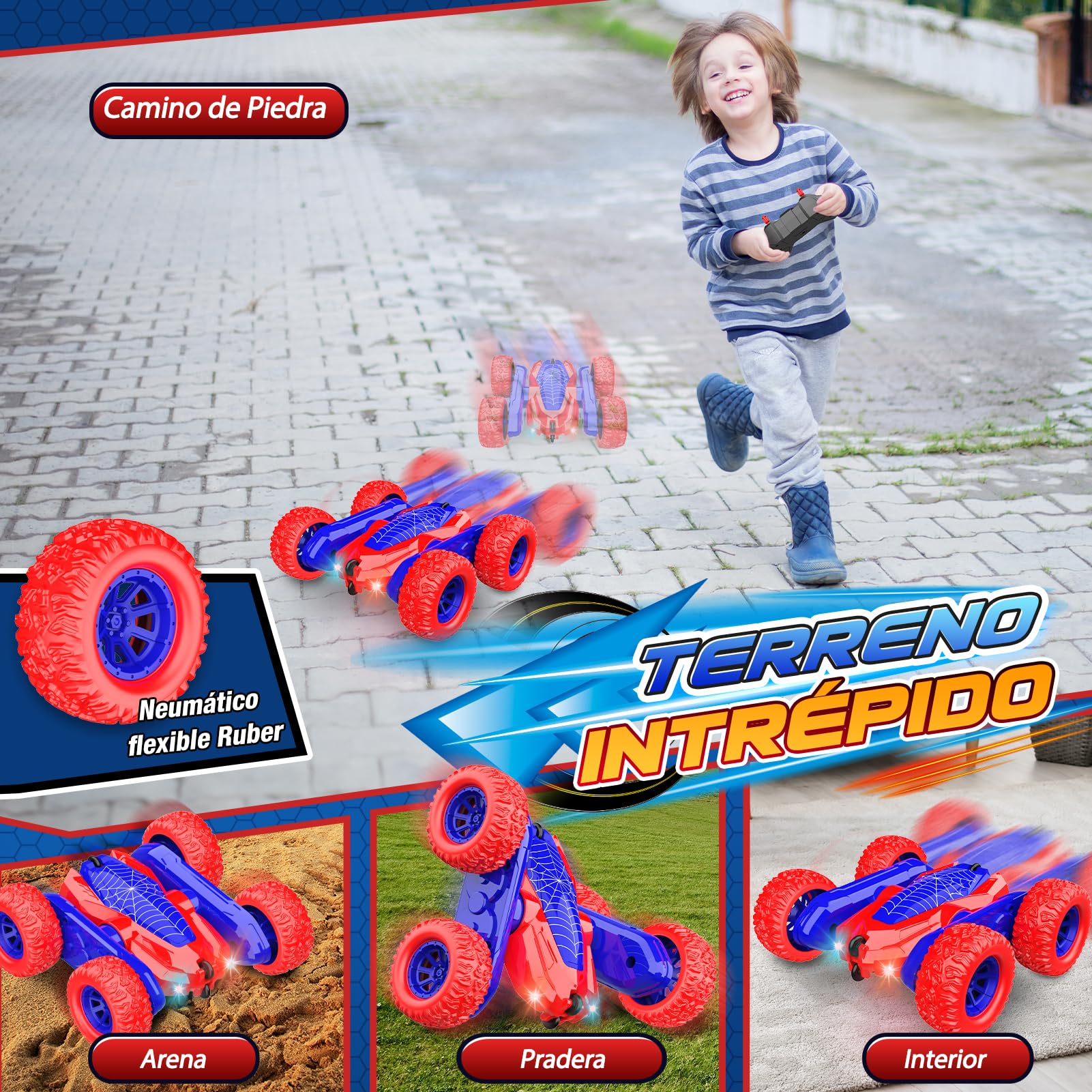 Dreamlandia Coche Teledirigido Acrobático 360° - 2.4Ghz 4WD Coches para Niños RC Car Radiocontrol - Juguetes Niños 3-8 Años Regalos Cumpleaños/Navidad