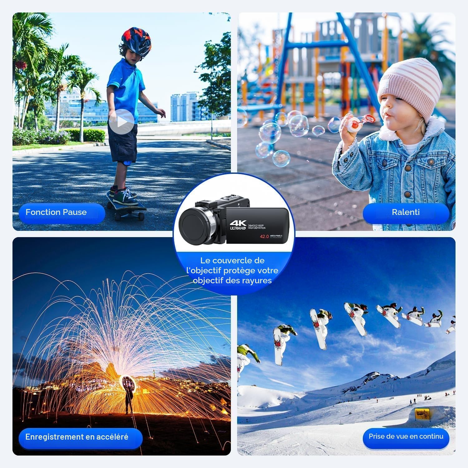 Caméscope Caméra vidéo 4K 42MP Vlogging Caméra pour Youtube, 3" Écran Rotatif à 270° Zoom numérique 18X Camcorder Video Camera, Camera Vlog avec Carte 32 Go, Télécommande，2 Piles