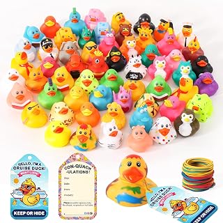 100 Pcs Cruise Rubber Ducks Kits Includes 30 Pcs Cruise Ducks 30 Pcs Cruising Duck Tags and 40 Pcs Rubber Bands, Bulk Assortment Ducks for Jeep Cruising Ships Hiding Carnival Ducking Bath Toys