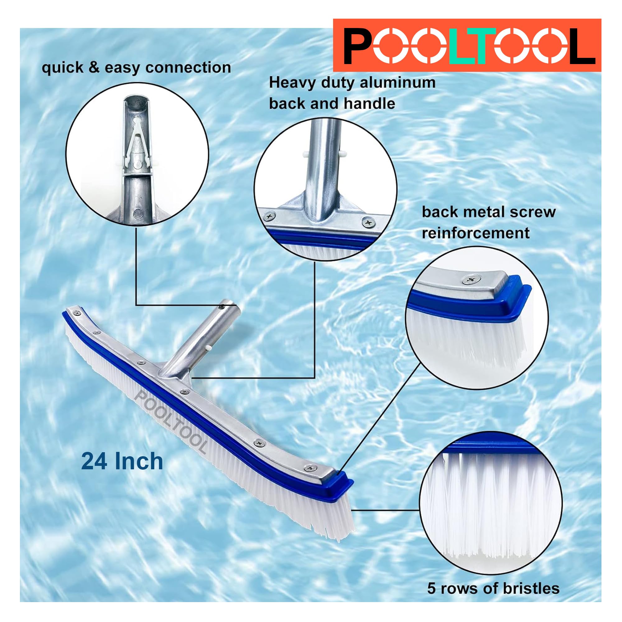 Pooline 24-Inch Aluminum Back Pool Brush With Nylon Bristles – All Pools & Spas 3 thumbnail image