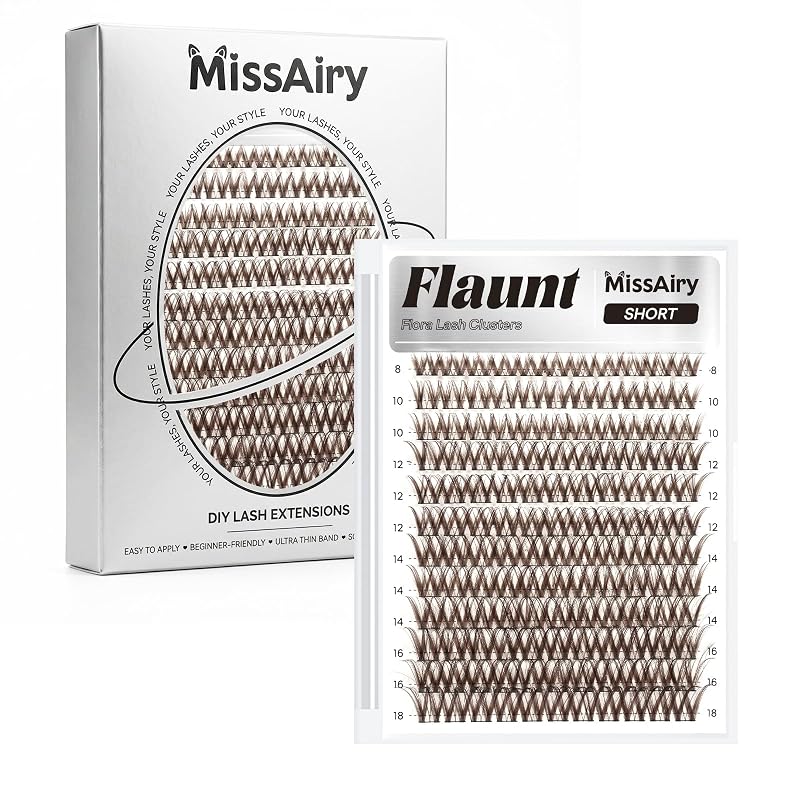 MissAiry Cílios Postiços em Tufo Flora, Marrom-Escuro, Curvatura D, 8–18 mm