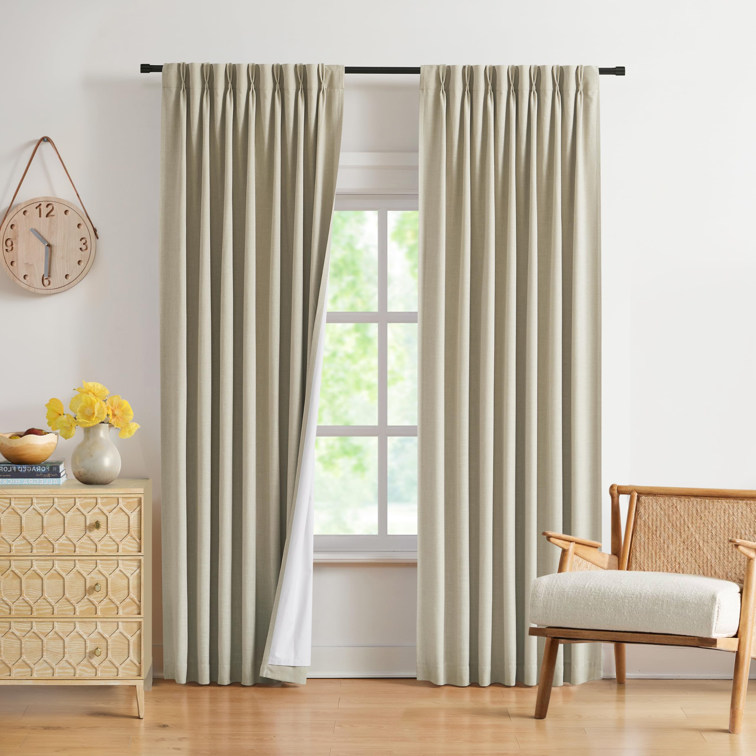 WEST LAKE 72 Inch Sand Pinch Pleated Full Blackout Curtain Panels