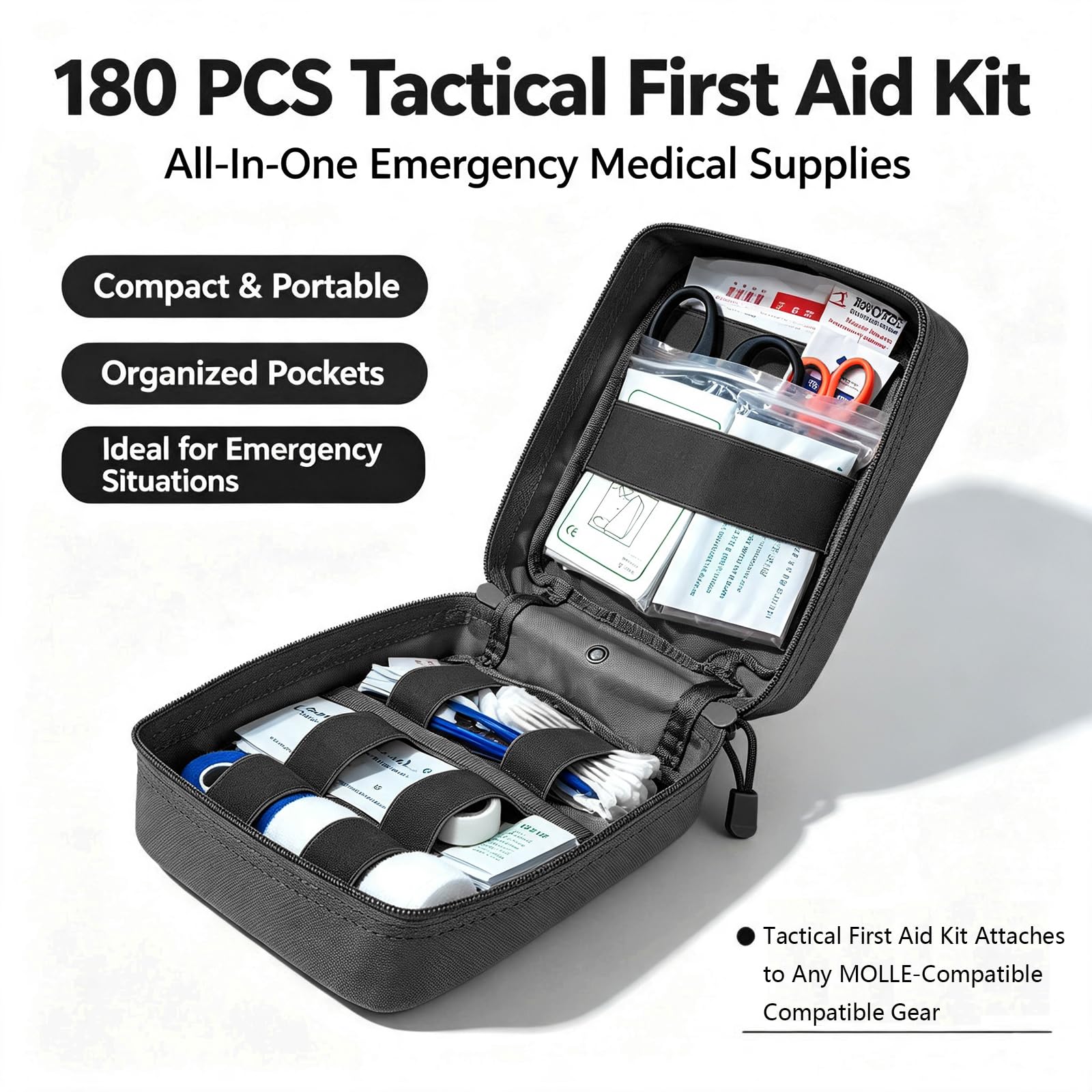 Trousse de premiers secours EMT Medical IFAK, sac tactique Molle pour traumatisme d'urgence pour camping, maison, voiture, randonnée, chasse (noir)