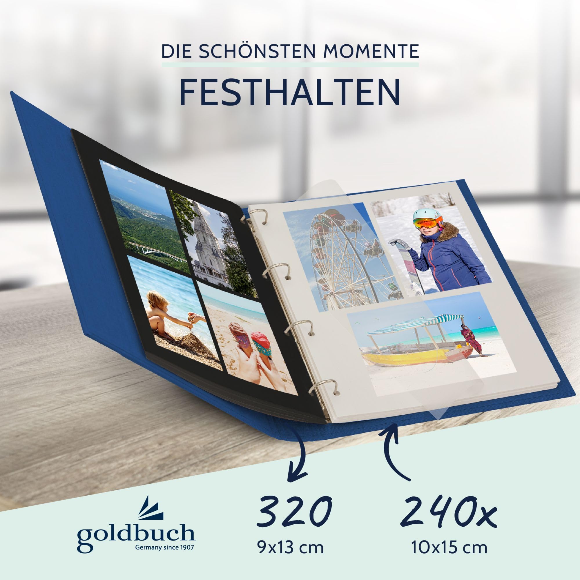 goldbuch 37916 Bella Vista - Álbum de fotos (26 x 32 cm, lona, carpeta de fotos para personalizar, formato DIN A4), color azul