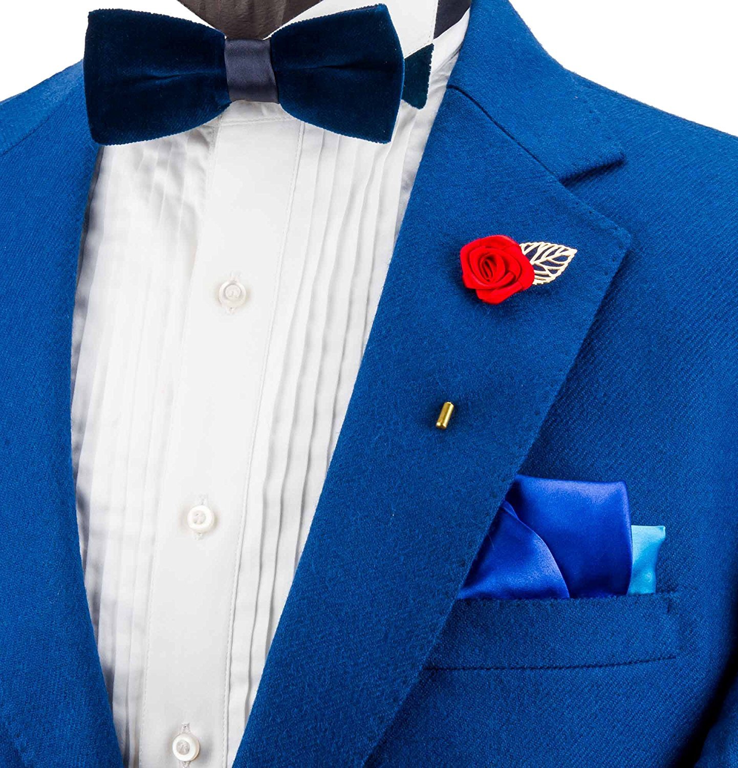 Flairs New York Gentleman's Essentials Premium Handmade Flower Lapel Pin Boutonniere (Pack of 1 Pin, Crimson Red [Rose Gold Leaf])