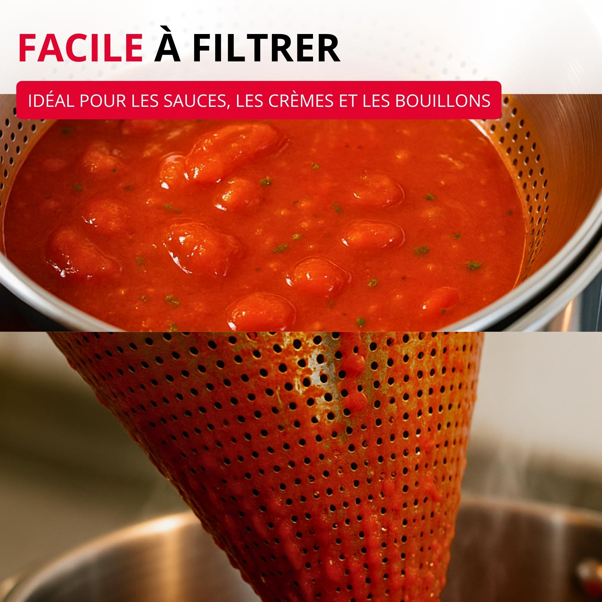 Westmark Tamis pointu Chinois Pro – passoire fine avec perforations sur tout le pourtour – passoire en acier inoxydable – parfait pour les bouillons, crèmes et sauces – argent, Ø 23 cm
