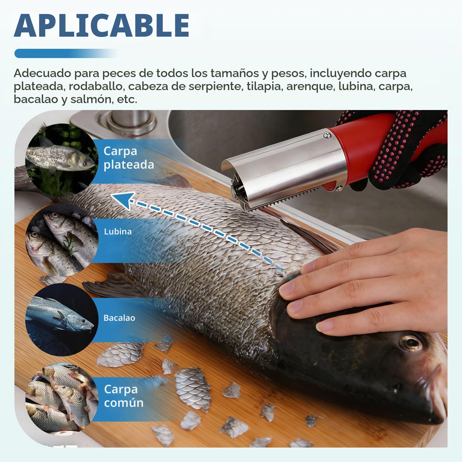 MXBAOHENG Escamador de Pescado Profesional eléctrico 120 W 6500 RPM escamador eléctrico Escalador Pescado eléctrico raspador Apto para como salmón/atún Rojo/Trucha/Arenque