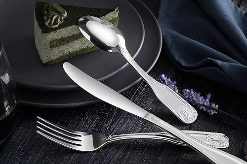 Miniatura 7 de New Star Foodservice 58246 Patrón de concha, acero inoxidable 180, cuchillo de cena, 8.6 pulgadas, juego de 12