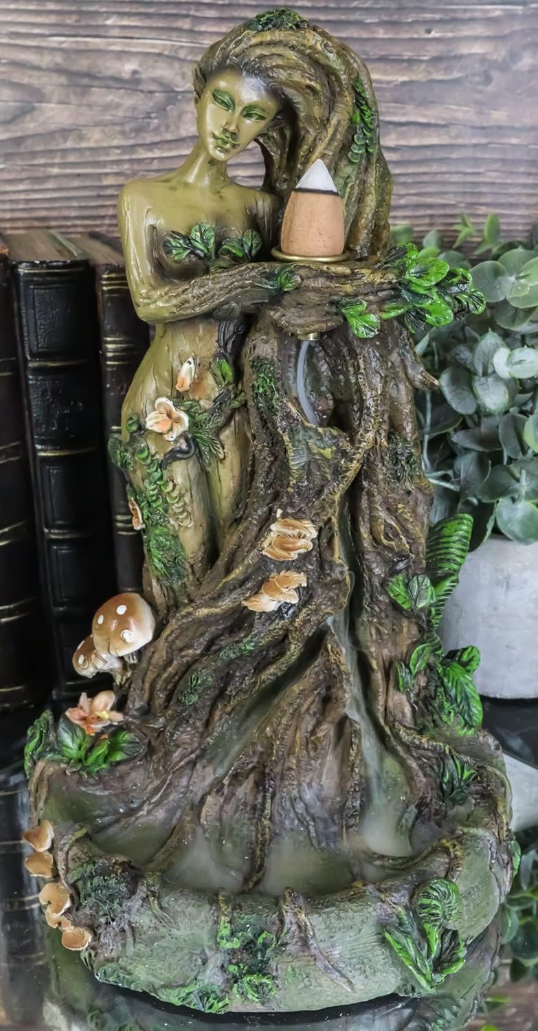 Ebros Gift Whispering Forest Celtic Greenman Tree Woman Gaia Ent Backflow Incense Cone Burner Aroma Scent Figurine Horned Goddess Tree of Life Mystical Creature Being
