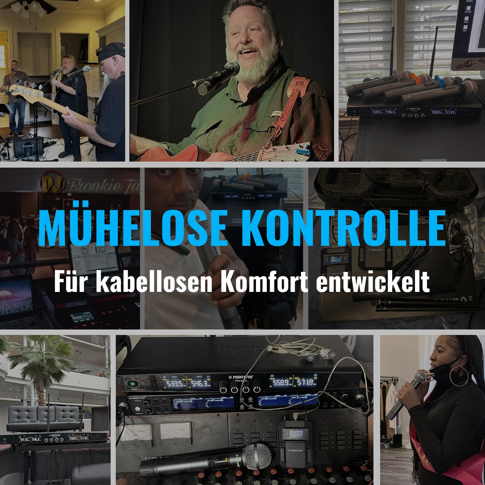 Phenyx Pro Drahtloses Mikrofonsystem, kabelloses Handmikrofon-Set, 2x30 UHF Frequenzen, 200ft Reichweite (PTU-52)