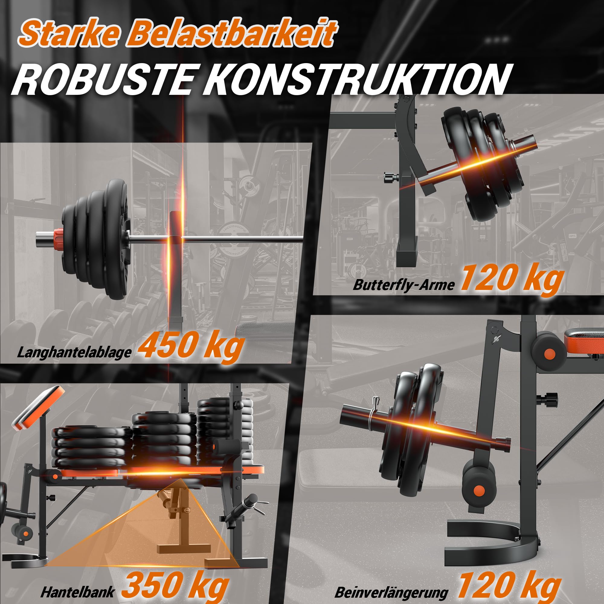 XDDIAS Hantelbank Verstellbar für Zuhause, Flach-/Schrägbank mit Squat Rack,Curlpult & Beinstrecker, Langhantelbank für Krafttraining, 350 kg Belastbarkeit