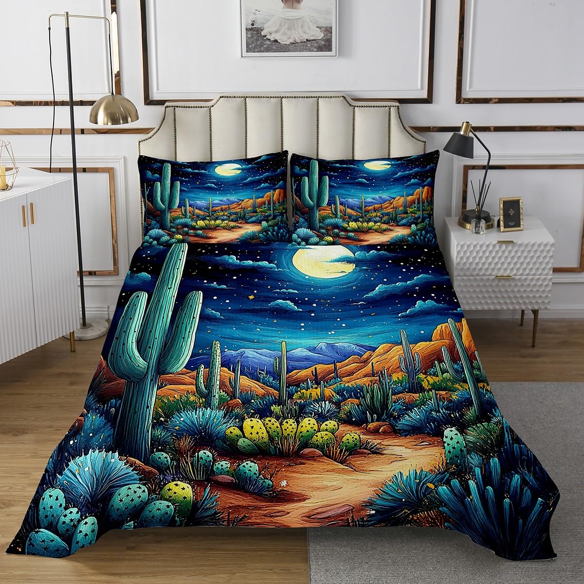 Couette marron désert et ciel étoilé pour décoration chambre enfant lit jumeau