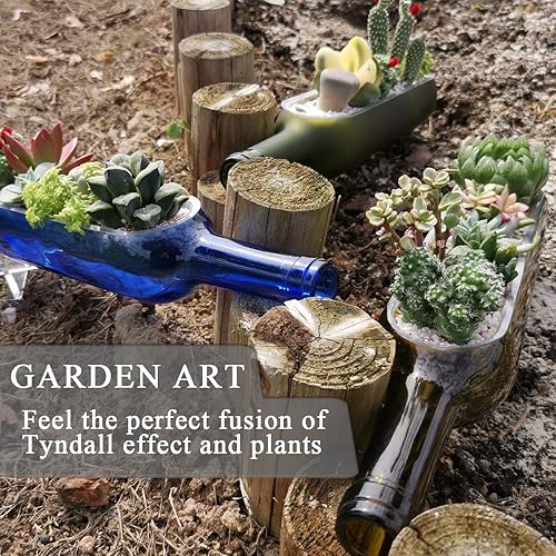 Miniatura 4 de SHOXREM Maceta para botella de vino, maceta de vidrio con dispositivo de drenaje, jarrón horizontal para cactus suculentosfloresplantas de aire,