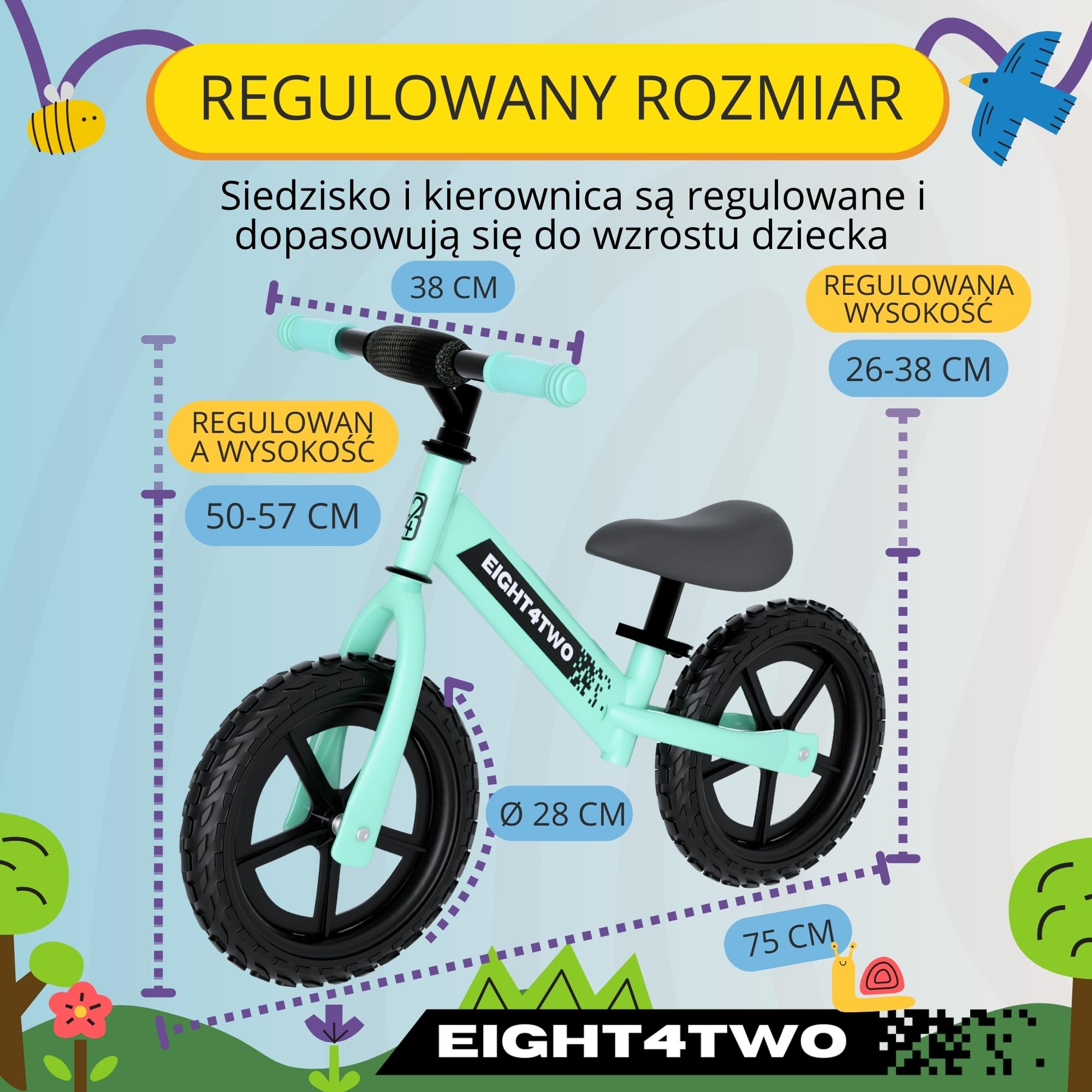 Rowerek biegowy dla dzieci od 2 lat, 12 cali, ultralekki, jasnoniebieski