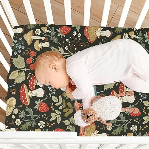 Miniatura 8 de Kigai Fitted Crib Sheet for Boys Girls,Mushroom Strawberry Jersey Knit Baby Sheet for Standard Crib and Toddler Bed Mattresses, Cozy Soft