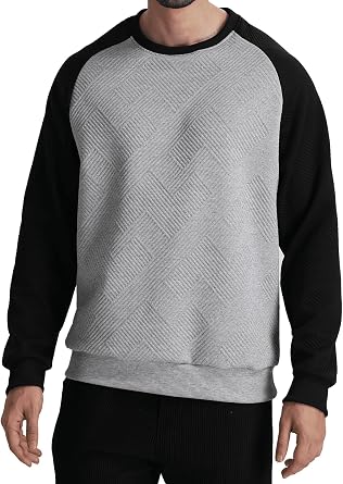 JIHUILA Mens Sweatshirts Long Sleeve Casual Geometric Texture Sweat Shirt Lightweight Basic Crewneck Sweatshirt