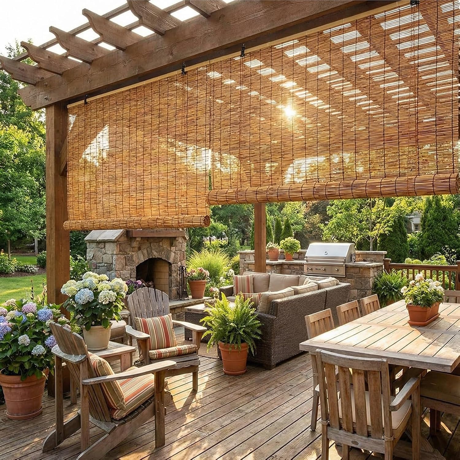 Retro-Bambusrollos für Terrasse, Bambus-Rollos für den Außenbereich, wasserfeste Schilfrollos, Verdunkelungsrollos aus Bambus, lichtdurchlässiger Sonnenschutz für Veranda(160 x 210CM)
