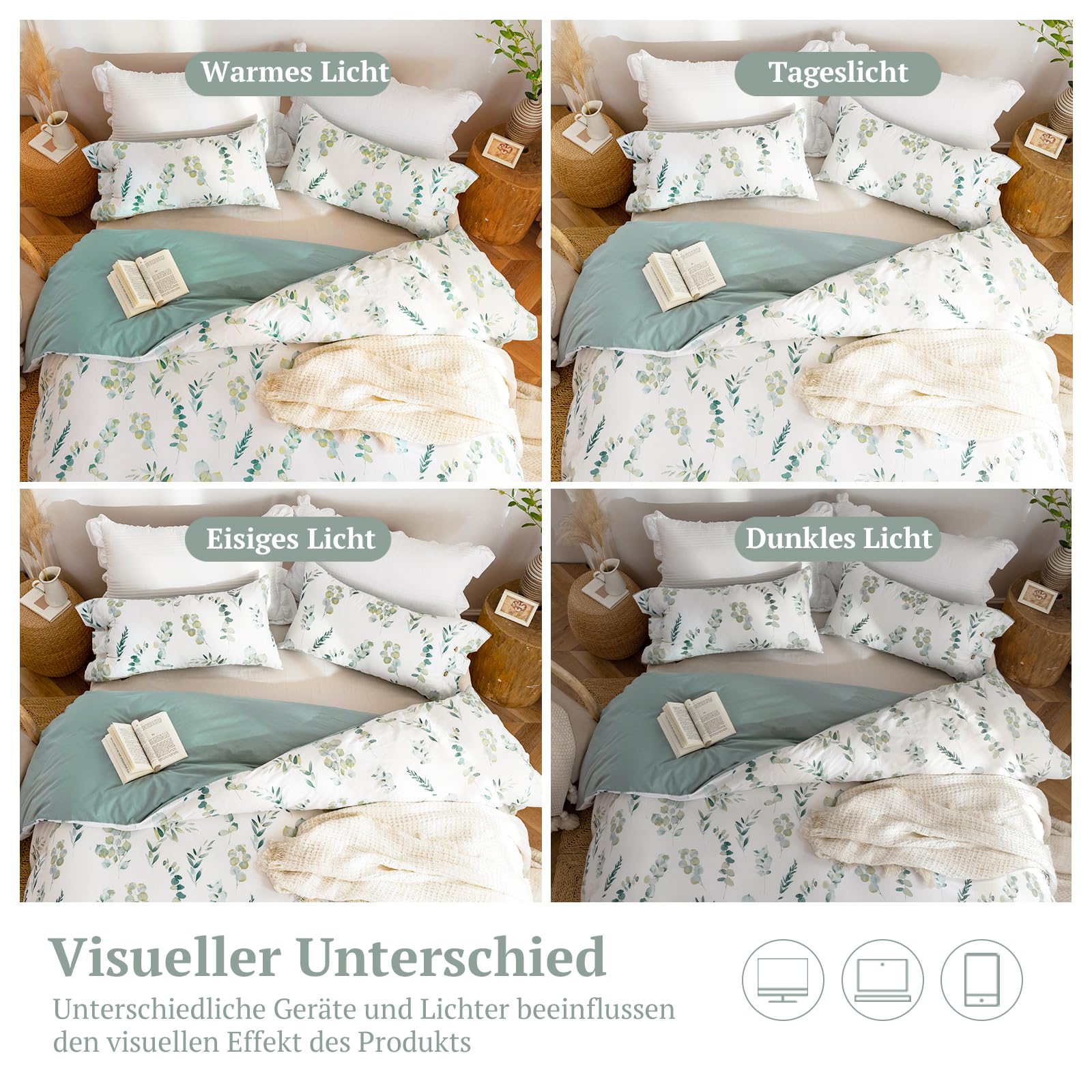 SOULFUL Bettwäsche 135x200 Baumwolle 4-Teilig Florales Muster, Katharina | 100% Baumwolle, gewaschene Leinenoptik, Reißverschluss, 1x Bettbezug 135x200 cm & 1x Kissenbezug 80x80 cm