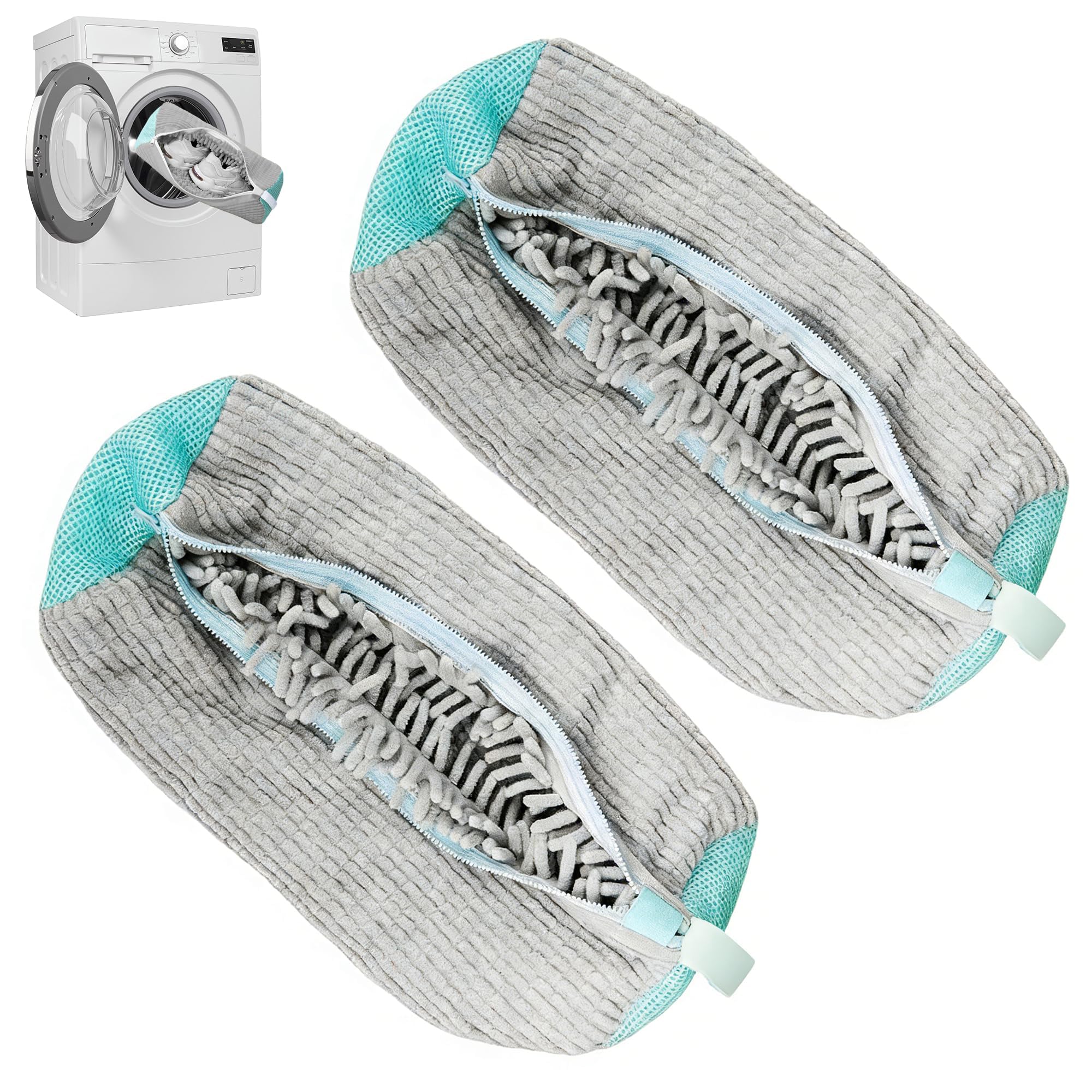 Heavy Duty Shoe Washing Bag for Laundry Machine, Reusable Shoe Cleaning Bag with Self-Locking Zipper, 360° Deep Clean, Protector for Various Types of Shoes (Grey 2PCS)