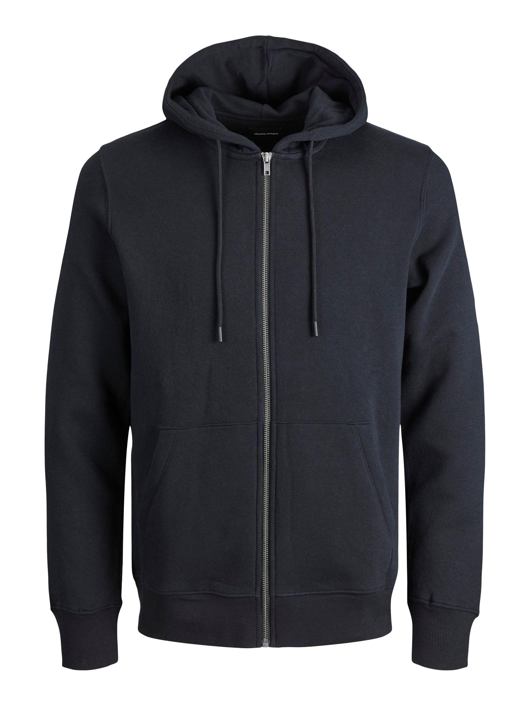 JACK & JONES Men's Jjebradley Sweat Zip Hood Noos Pls Sweatshirt Jacket, Black, 6XL