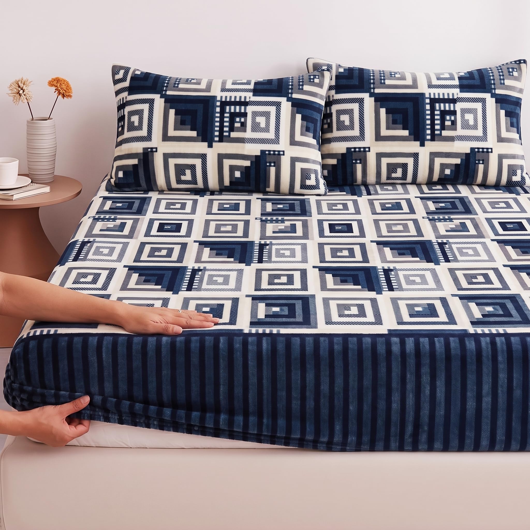 Warm Fleece Fitted Sheets - BSB HOME Blue -6