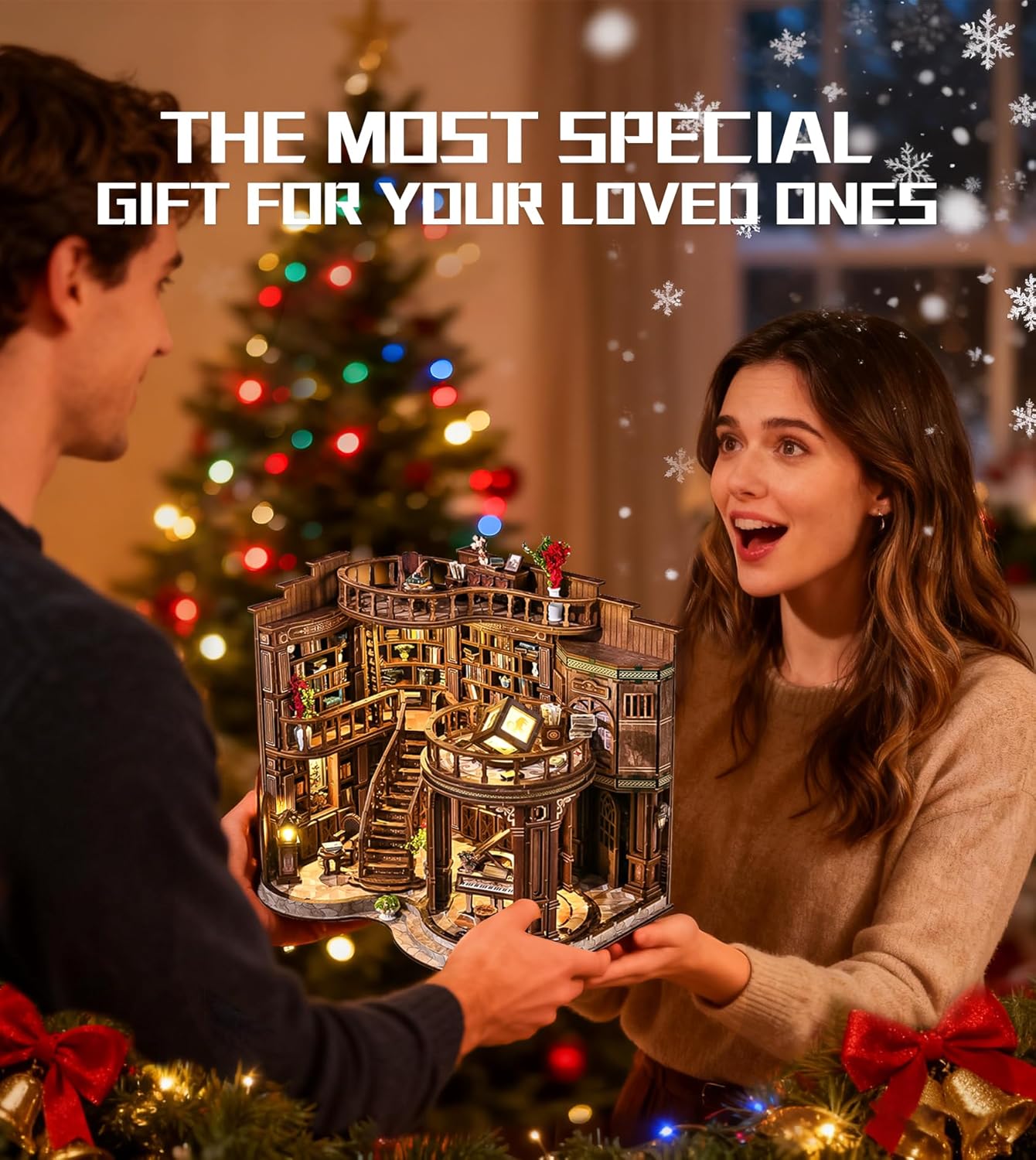 DIY Miniature House Kit, Book Nook kit Dreamy Book Hall 3D Wooden Puzzle with LED Lights, House Building Kit for Home Decoration and Creative Gift for Women Men Friends(Dreamy Book Hall)