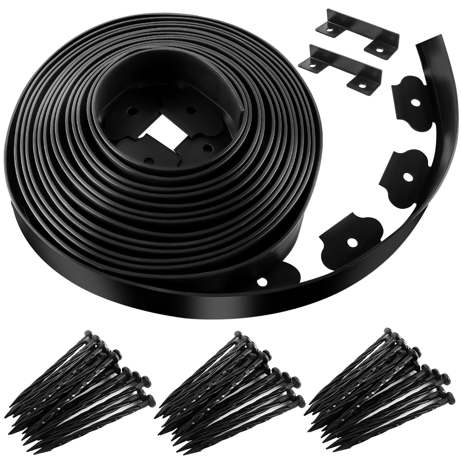 Landscape Edging, 2 Inch Tall 33 Ft No Dig Landscape Garden Edging Border Kit with 50 Anchoring Spikes, Plastic Garden Border for Landscaping Flower