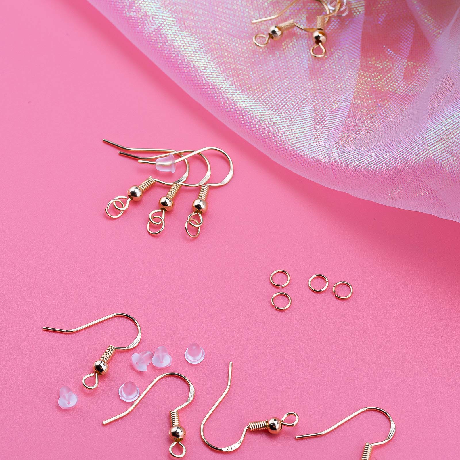 AIEX 300 PCS Kit per la Creazione di Orecchini per Orecchini Ganci per Orecchini placcati in Argento 925 Ganci per Orecchini, Spalline di Sicurezza e Anelli di Salto Trasparenti (Oro