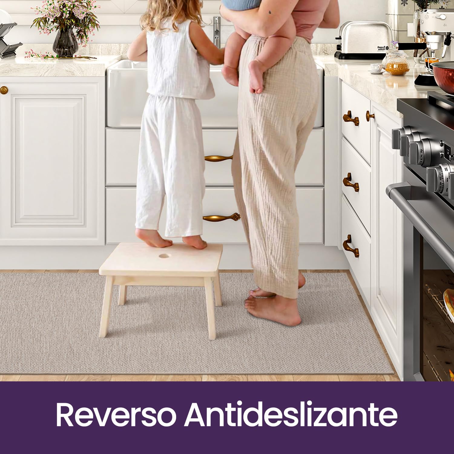 DEXI Alfombra Cocina Lavable Antideslizante, Juego de 2 Alfombrillas Absorbentes de Aceite y Agua, Alfombras Pasillo para Salón, Lavadero, 43x75cm + 43x150cm, Beige