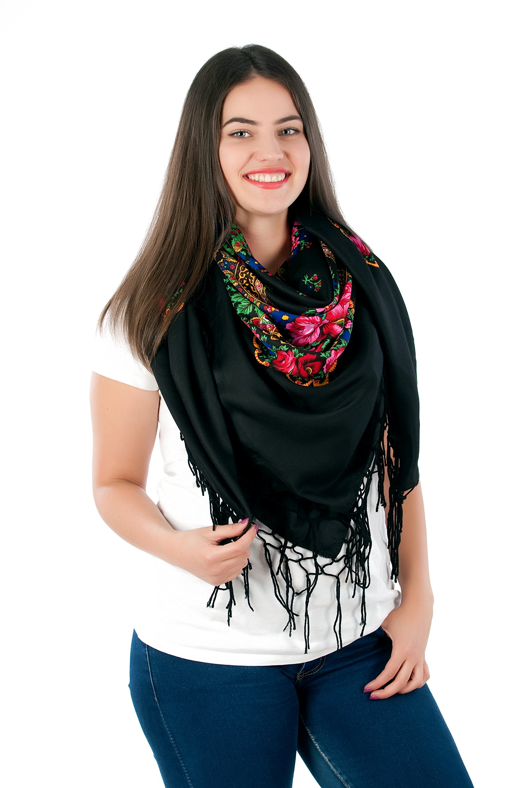 Stylish Large Slavonic, Russian scarf, shawl folk style new Winter collection (Black)
