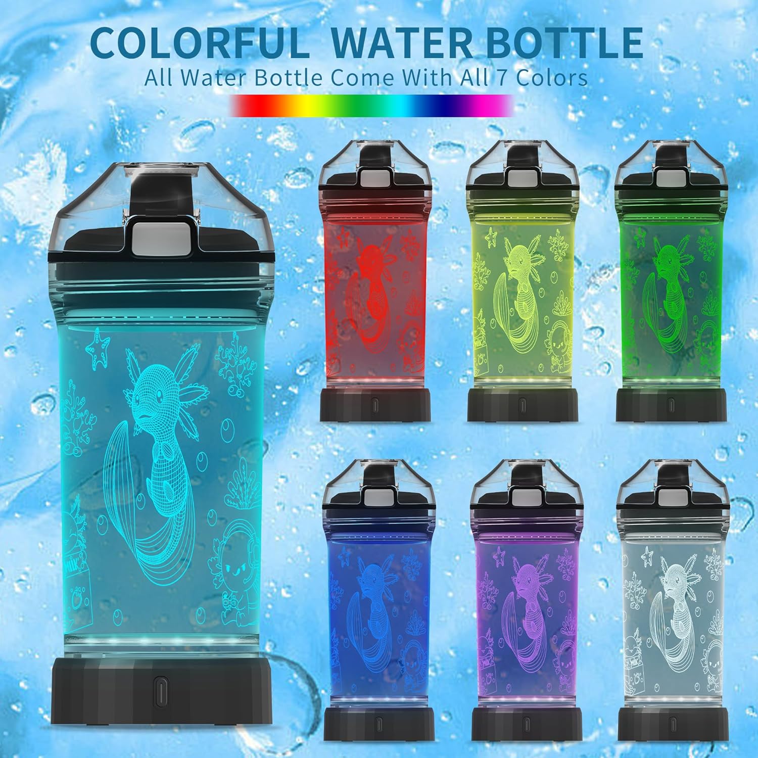 OkiyiD Axolotl Water Bottle, Axolotl Light-Up Sport Cup with 3D Glowing LED Axolotl Light – 14 OZ Tritan BPA-Free - Creative Glowing Toddle Cup Gift for Gamer, School, Camping, and Holidays (Axolotl)