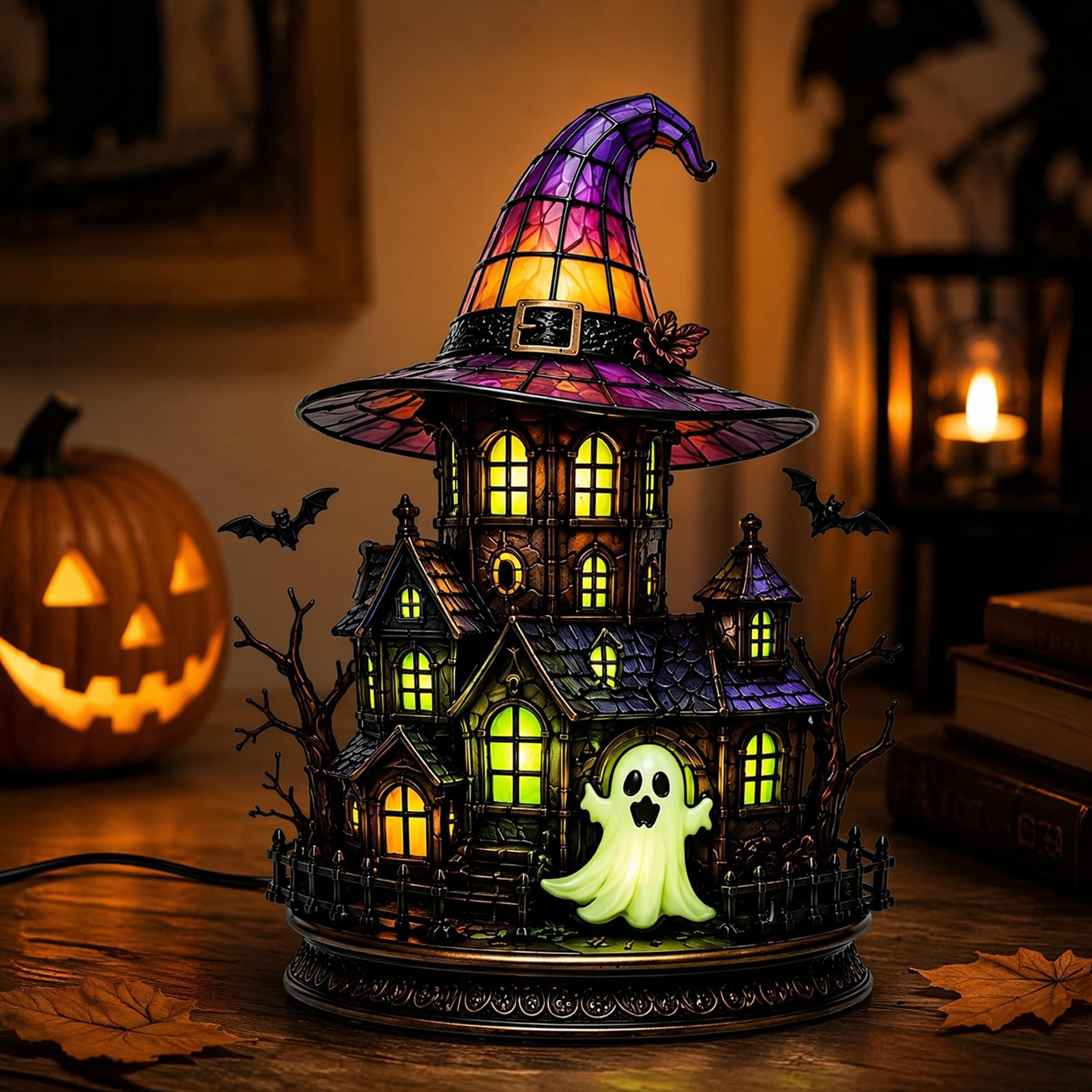 Stained Glass Witch Hat Lamp, Gothic Witch Hat Night Light