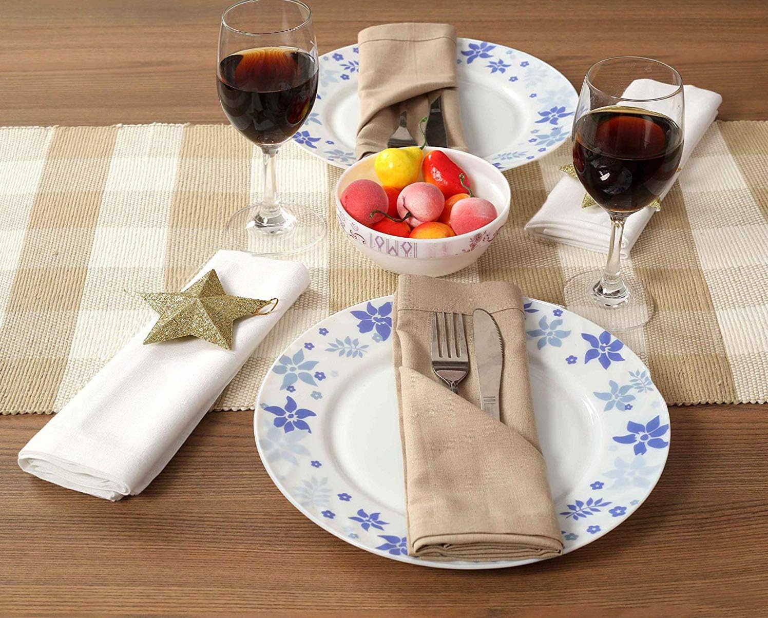 Cotton Clinic Gingham Buffalo Check Table Runner Farmhouse Style 72 Inch, 14x72 Wedding Table Runner Fringes, Rustic Bridal Shower Decor Dining Table Runner Beige White