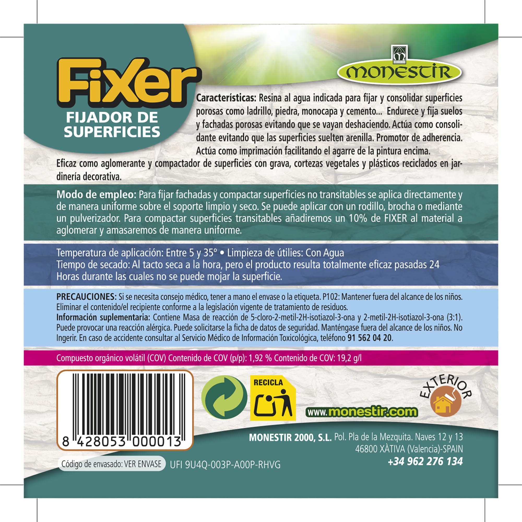 FIXER Fijador de Superfícies Incoloro Semi Mate 1L Monestir