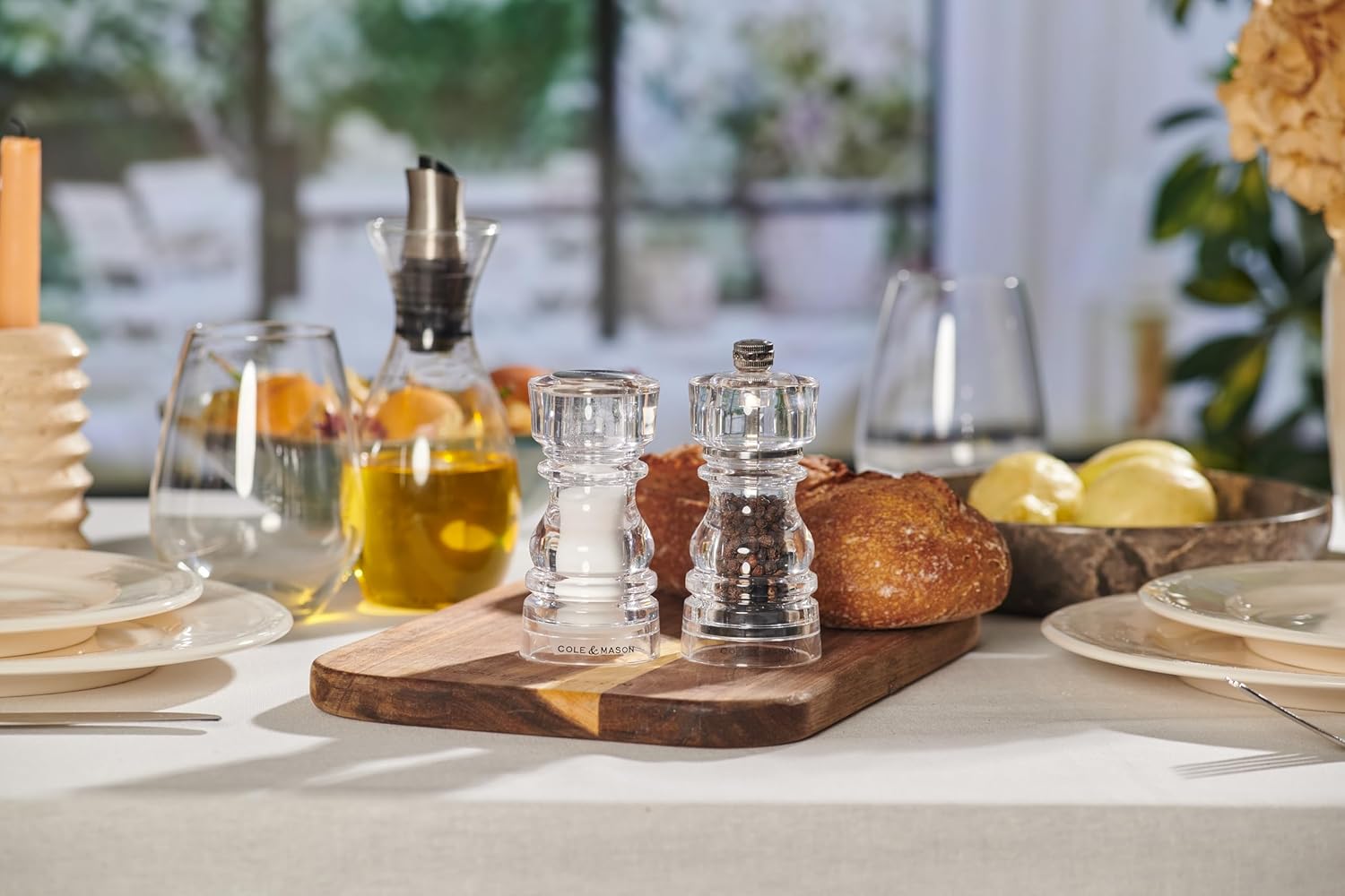 Cole & Mason London Acrylic Shaker Gift Set - Refillable Salt & Pepper Grinder with Adjustable Grinding Mechanism - Acrylic, 5" Salt & Pepper Gift Set