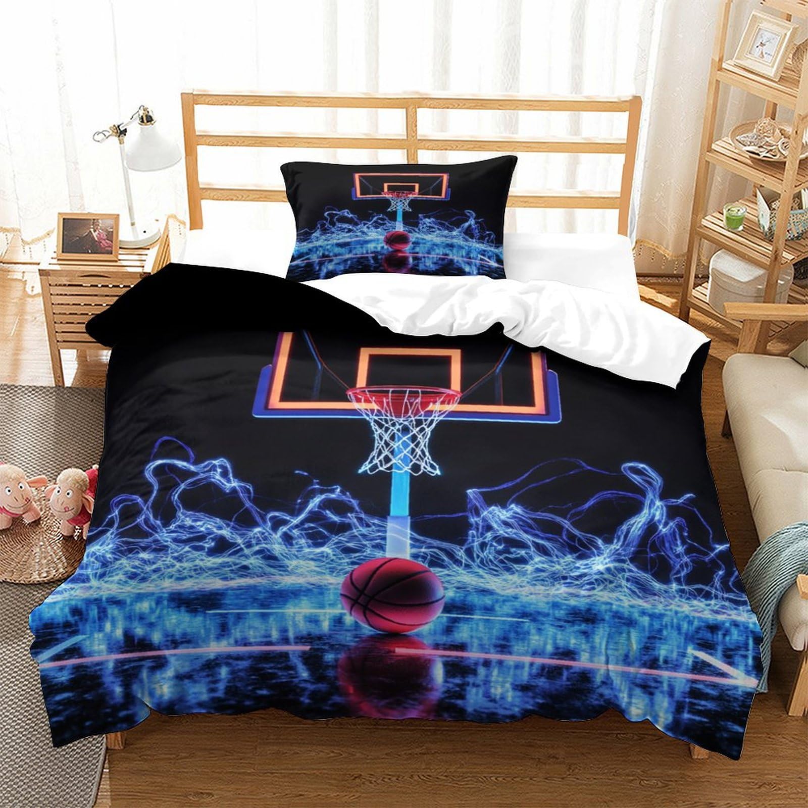 P1s9u7w5y Basketball Dynamic 3D Printed Duvet Cover Set 3Pcs Microfiber Sports Bedding Set Single（135X200cm）