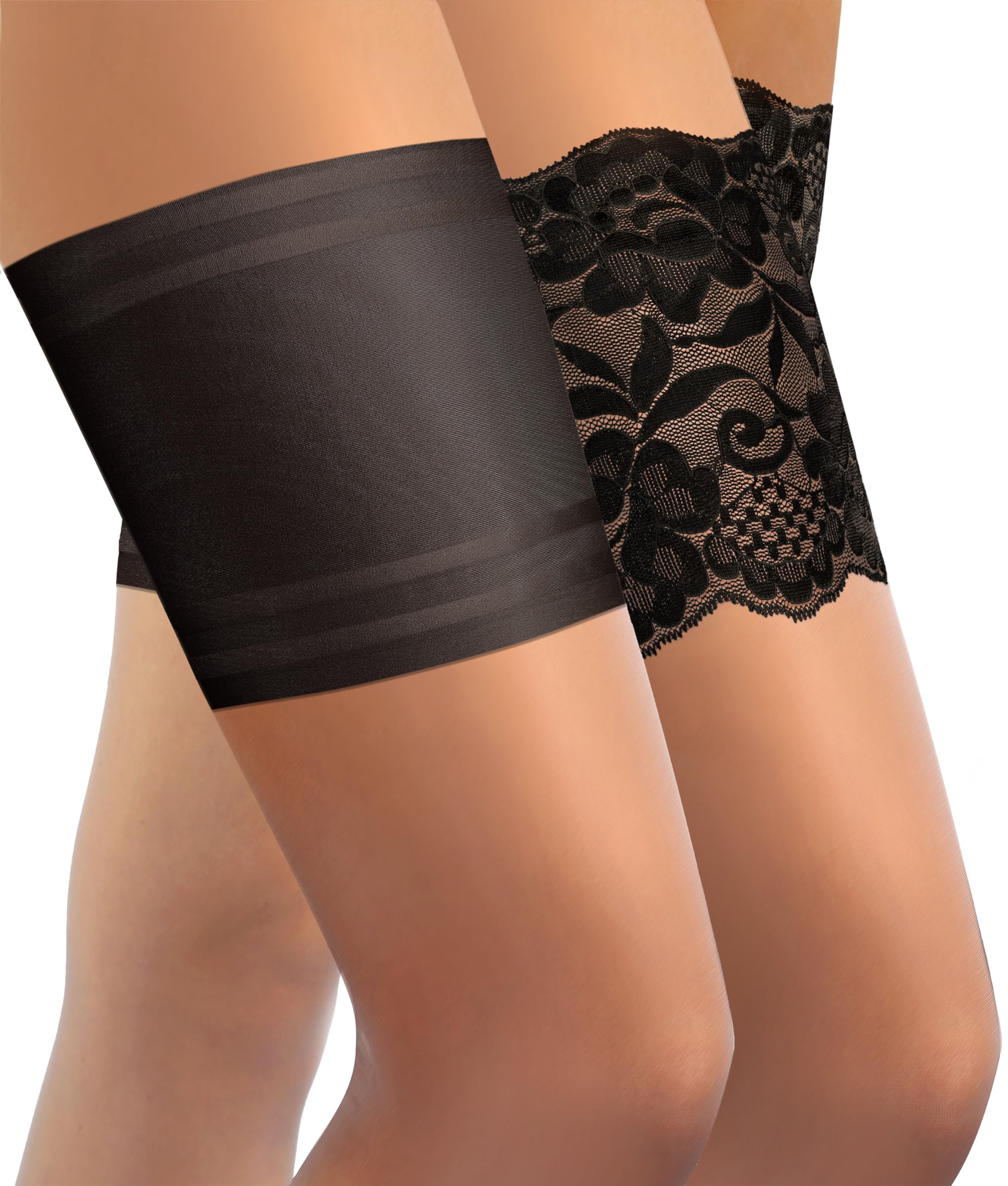 sesto senso 2 Paires Bandes de Cuisses Dentelle et Lisse Protège-Cuisse Elastiques Antidérapant Silicone Bande