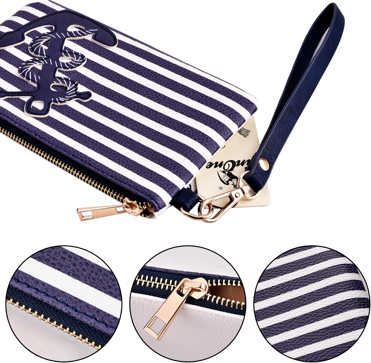 inOne unisex-adults PU Nautical Anchor Purse, 8.5"x5.0" Wristlet Bag Zip Coin Pouch - Image 3