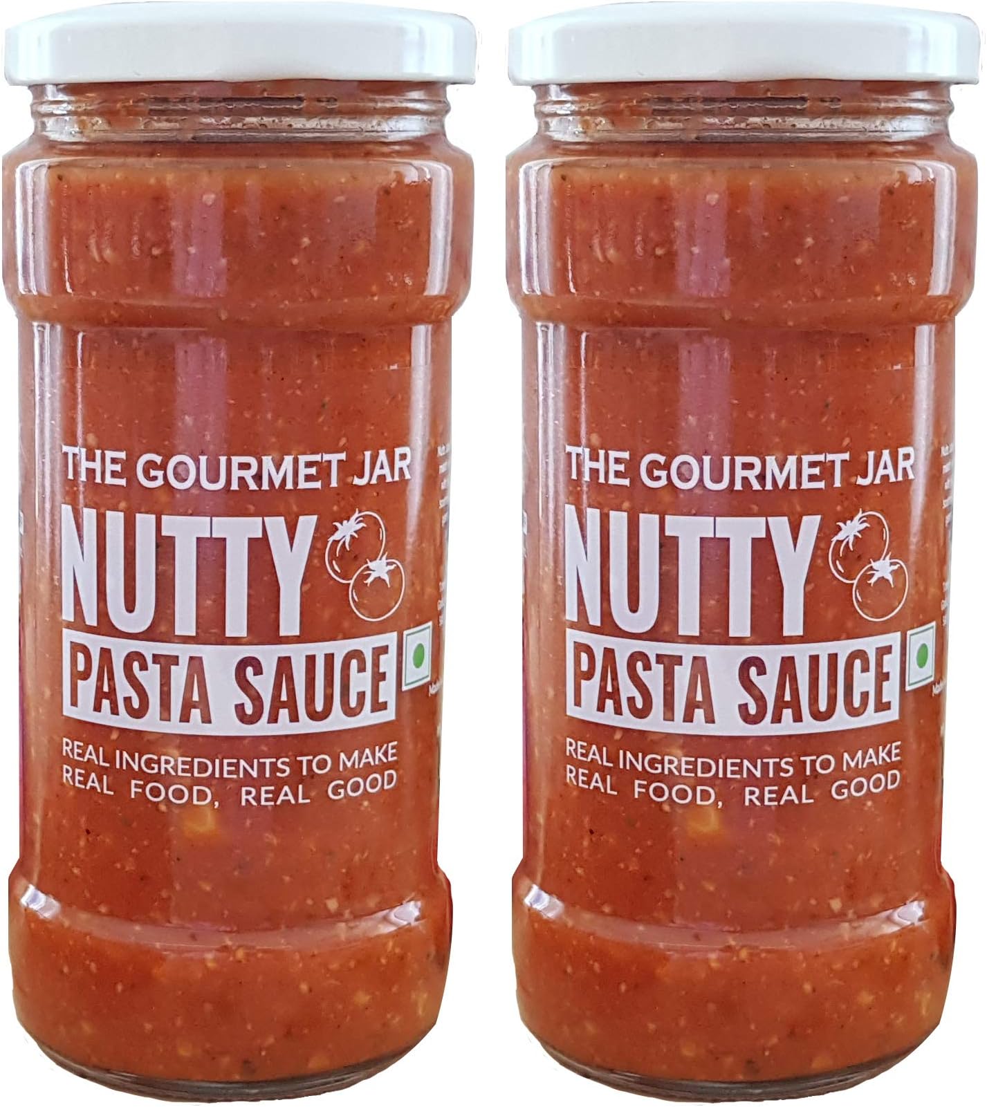 The Gourmet Jar Nutty Pasta Sauce 390 grams| 100% Natural & No Preservatives| Made with Fresh Tomatoes| Chunky, Tangy Pasta| Enjoy it with Penne, Fusilli & Spaghetti Pasta| Gluten Free| Pack of 2